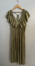 NEW T Tahari Ruffle Tiered Midi Dress Chartreuse Green Tie Back Sz XL READ