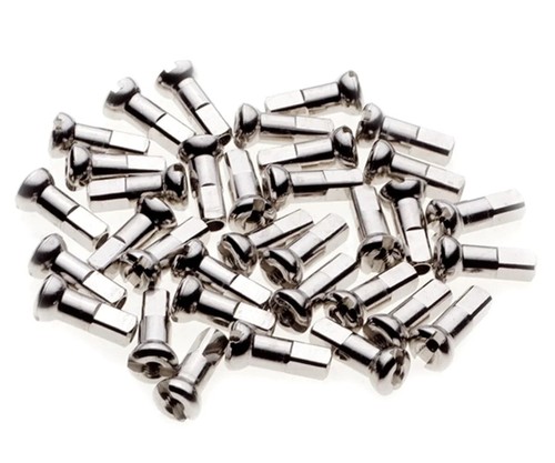 14g (2,0mm) Sapim Messing Nippel 16mm | Silber vernickelt | 6er Pack - Bild 1 von 3