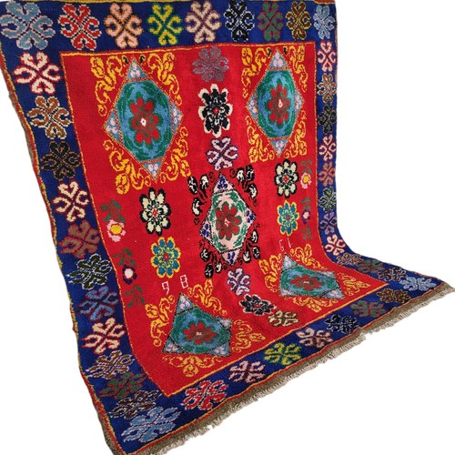 Vintage Handmade Boujaad Red Rug Geometric Moroccan Tribal Wool Carpet 8'x7' ft - Picture 4 of 24