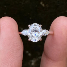 2.50CT Oval Cut DEF Moissanite Three Stone Engagement Ring 14k White Gold Plated