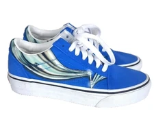 VANS Old Skool Canvas Suede Shoes Mens 3.5 Womens 5 Warp Nebulas Blue Chrome New
