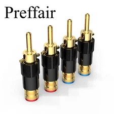 4pcs Gold Plated Banana Plug HiFi Audio Speaker Cable Screw Locking Connector
