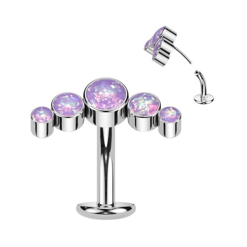 Titanium Threadless Floating Convex Base 5 Opal Ball Navel Belly Ring - Picture 4 of 9