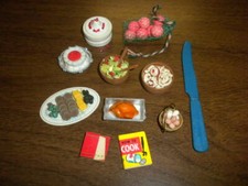 DOLLHOUSE MINIATURES vintage Lot 3 food dishes books eggs basket salad fruit