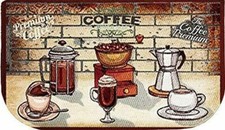 PRINTED NYLON KITCHEN RUG 18"x30" 3 COFFEE CUPS TYPES, D Shape, KH