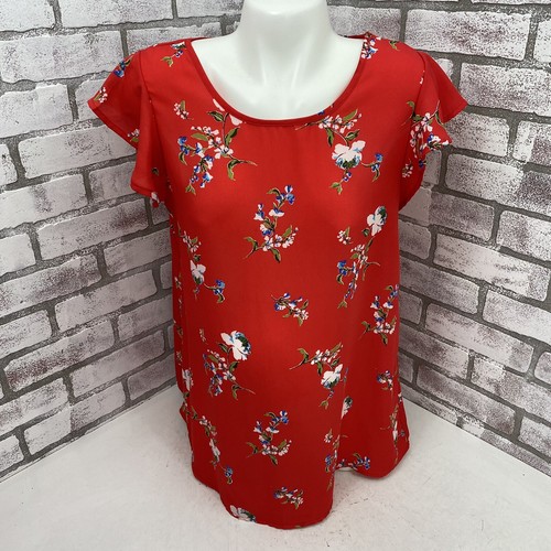 Top de Maternidad Luna Llena Mujer Grande Floral Flutter Manga Gorra Rojo Trabajo Oficina - Imagen 8 de 12