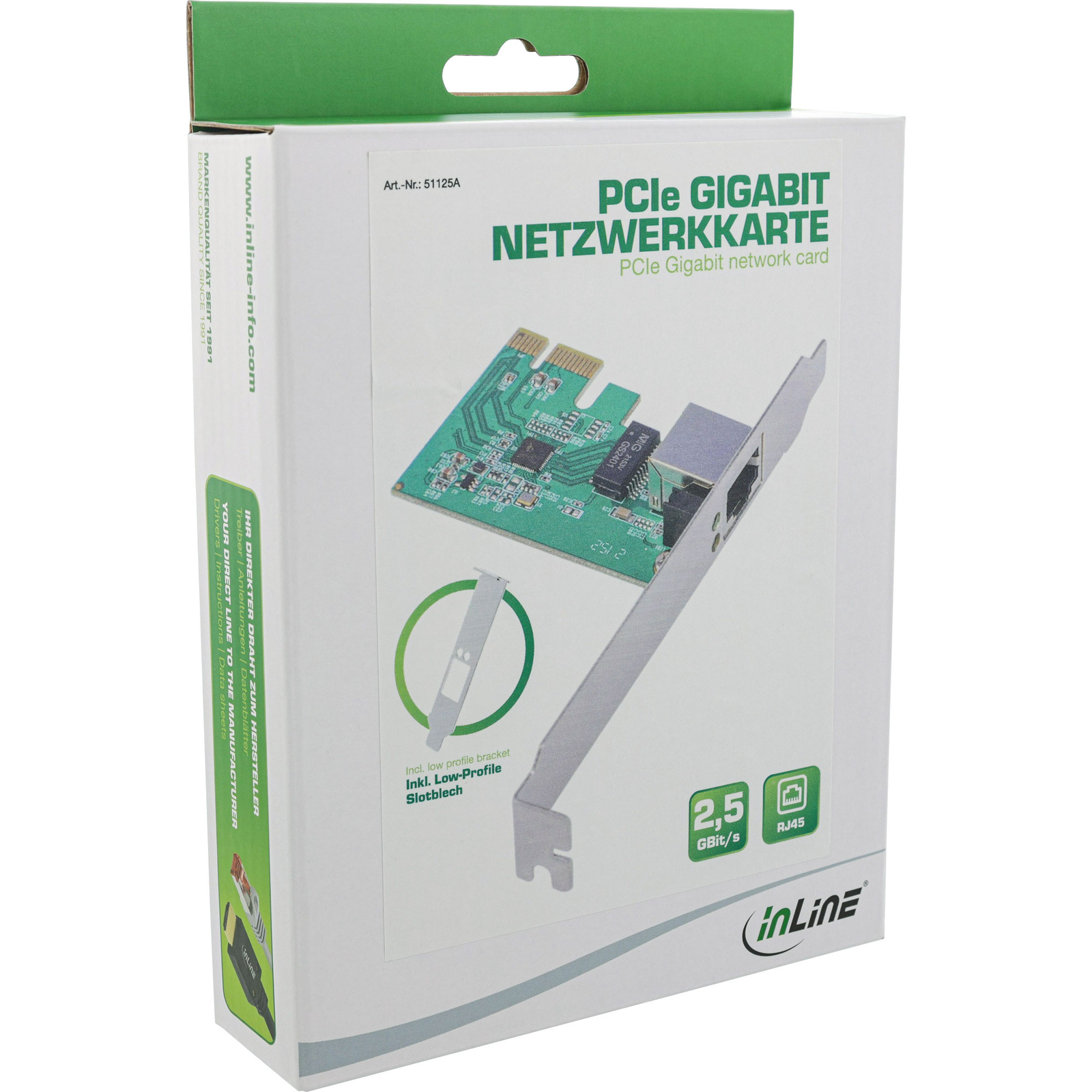 Thumbnail - Inline Gigabit Netzwerkkarte, 1x Rj45 2.5gbit/s, Pcie X1, Inkl. Low