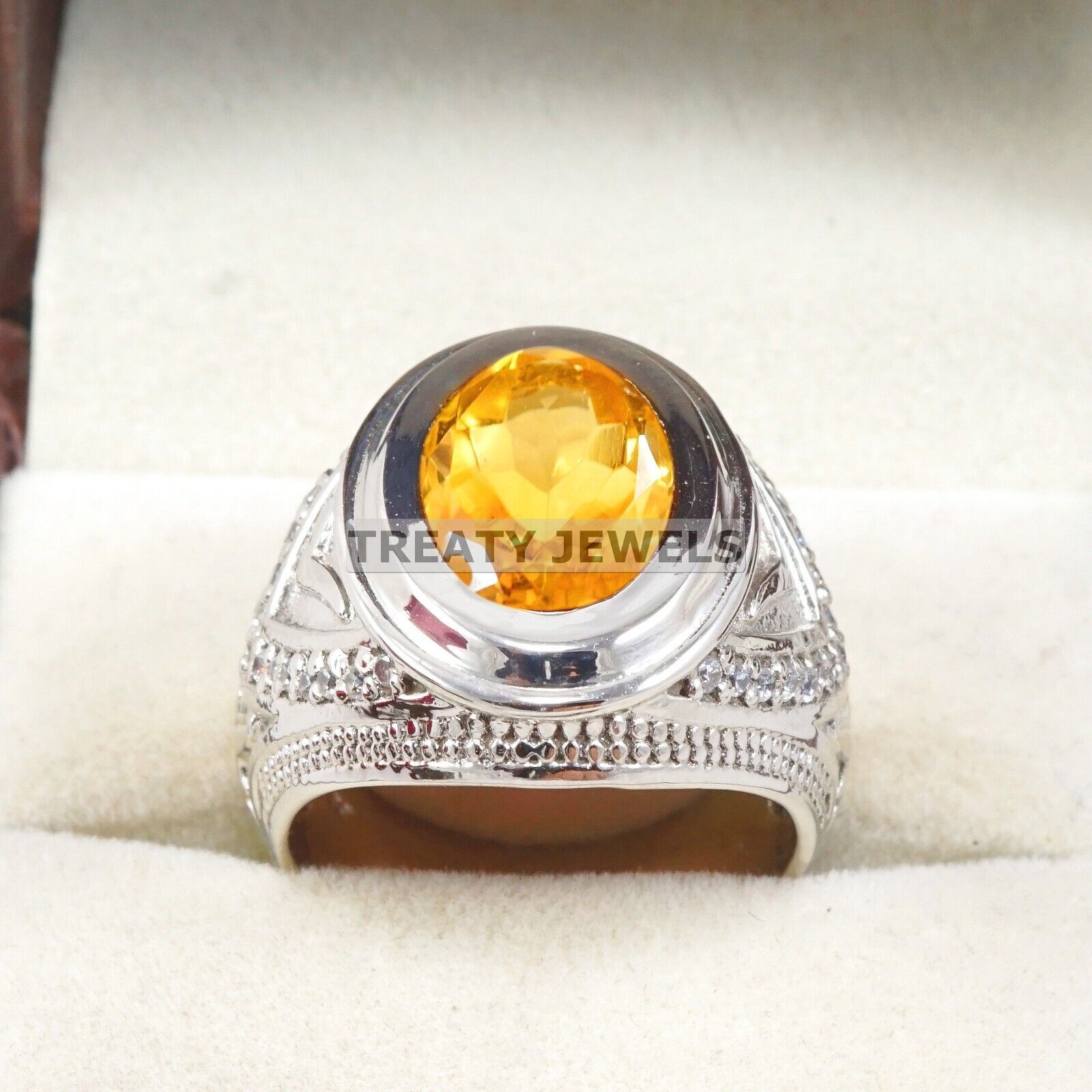 Citrine Oval Cut Gemstone With 925 Sterling Silver Ring For Men's #A971