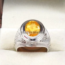 Citrine Oval Cut Gemstone With 925 Sterling Silver Ring For Men's #A971