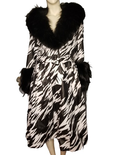 Saks Potts Foxy Zebra Print Lambskin Fox Fur Trimmed Coat SP2 M Penny Lane NWT - Picture 3 of 15