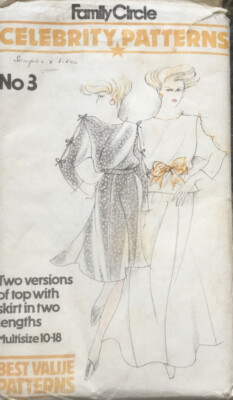 Vintage 80er Jahre Promi Muster Skit Tie Sleeve Top & Rock Schnittmuster Größen 10-18