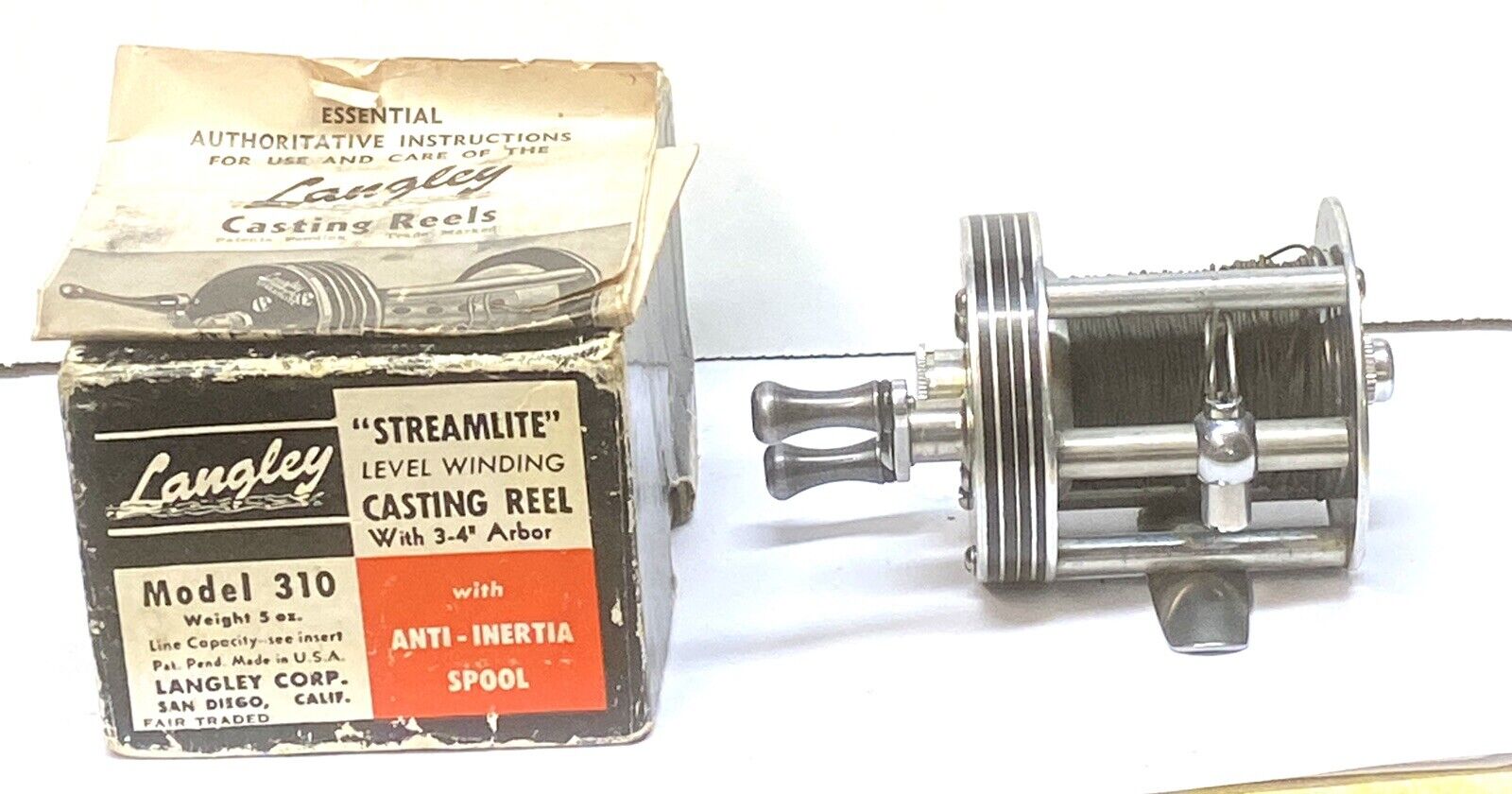 Langley Streamlight Model 310Kb Streamlite Direct Reels Right-Handed Old  Reel