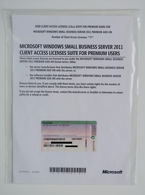 5 CAL USER (Benutzer) Windows 2011 Small Business Server SBS Premium Add-On NEU