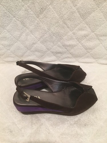 PLATAFORMA ANTE PRADA / CUÑA MARRÓN / PÚRPURA SANDLE ITALIA SZ 35.5 EXCELENTES ZAPATOS - Imagen 5 de 12