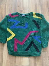 Vintage 80s Bright Geometric Chunky Green Ramie Sweater Santa Cruz Medium