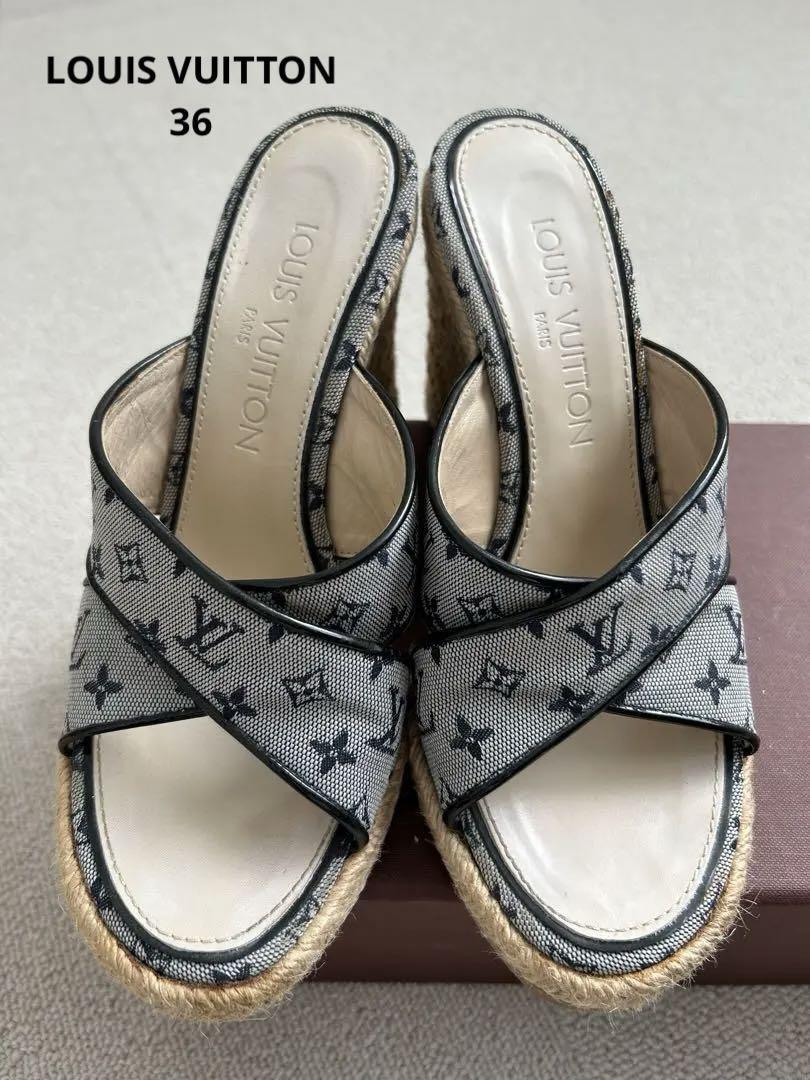 LOUIS VUITTON Wedge Sole Sandals Monogram EU 36 Used | eBay