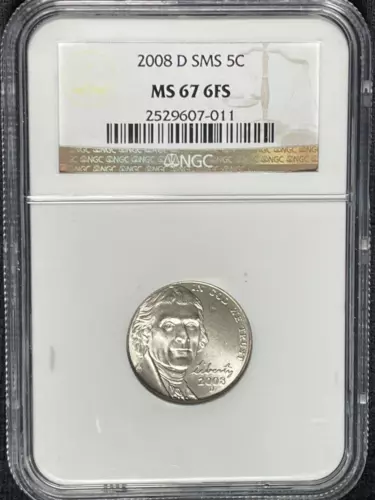 2008-D JEFFERSON NICKEL CERTIFIED NGC MS67 6FS SMS CONDITION RARITY