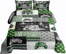 Green Tractor Comforter Set Full Size Farm Vehicle Truck Bedding Set Cartoon Equ