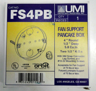 ORBIT UMI FS4PB Fan Support Pancake Box 4''Round 1/2''Deep 70 lb Max Qty 1