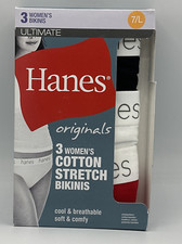 HANES 3 PK Originals Women's Breathable Cotton Bikini Underwear Sz 7/L Red Black