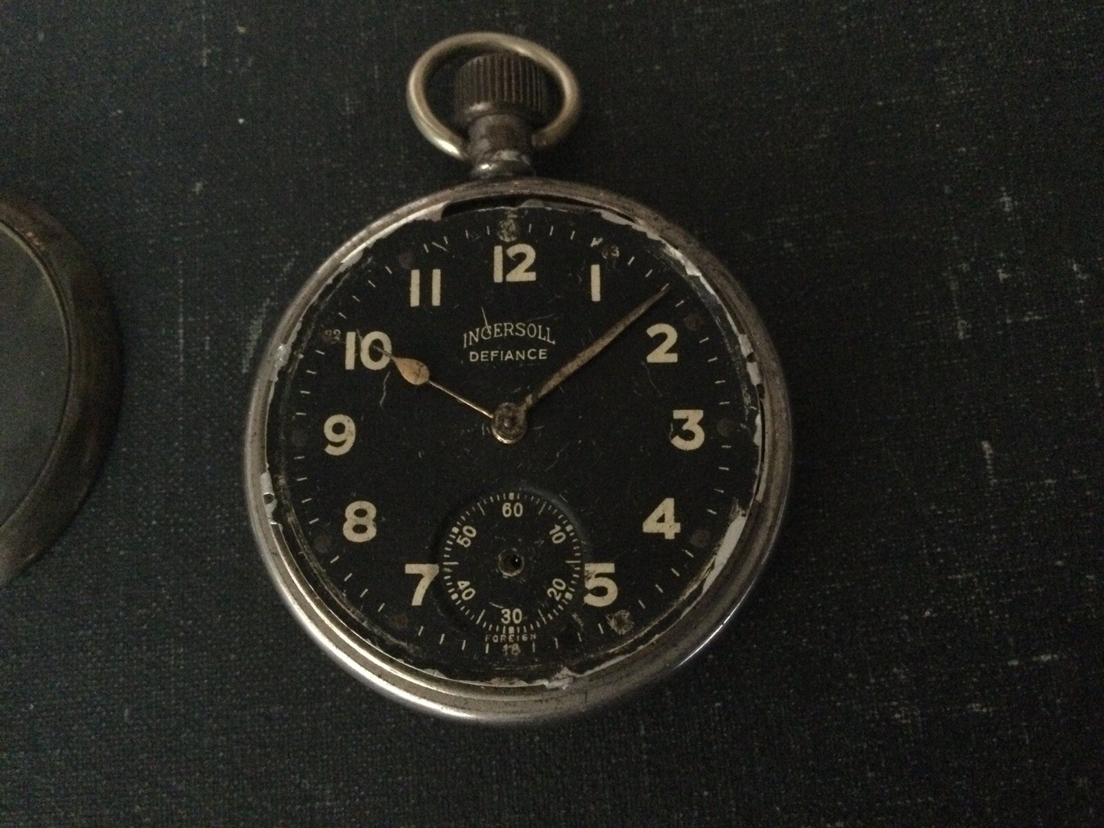 Vintage Ingersoll Defiance Pocket Watch Metal Cased Military? Mars 22