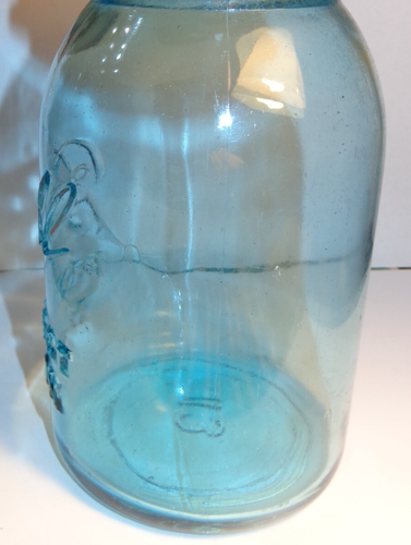Difícil de encontrar tarro de conservas vintage antiguo #13 bola azul vidrio perfecto cuarto de galón de albañil 1923-1933 - Imagen 15 de 15