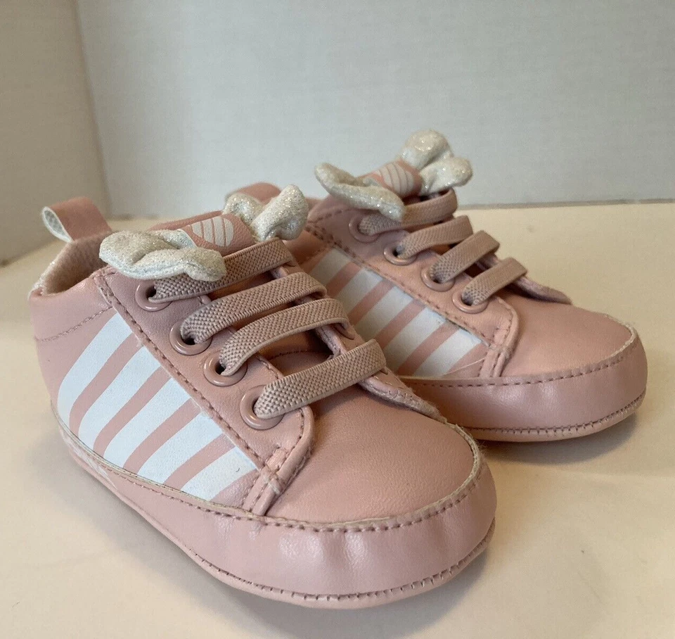 Zapatillas bajas clásicas infantiles K-Swiss niñas talla 2 rubor con rayas blancas sin cordones Foto 3 de 4