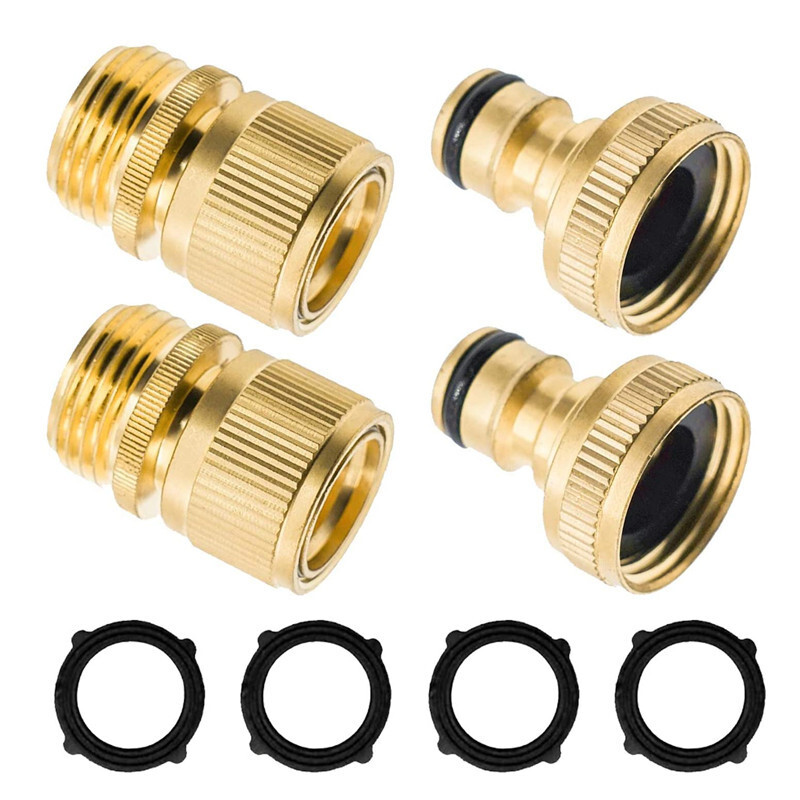 Garden Hose Quick Connect Fittings 3/4NPT Thread Brass Water Hose Connector 1Set