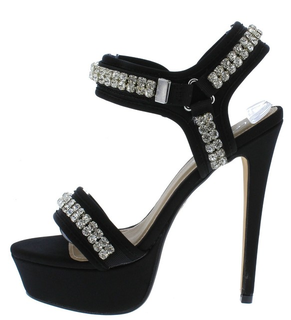 black rhinestone heels ankle strap