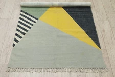 Geometric Design Rug Yellow Cotton Area Rug Outdoor Boho Rug Custom Size 4x6 FT