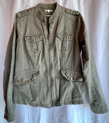 Maurices Olive Green Military Style Zip Up Jacket Studded Pockets