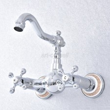 Chrome Wall Mount Kitchen Faucet 360 Swivel Dual Handle Bathroom Sink Mixer Tap