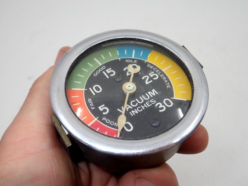 Vintage Stewart Warner Vacuum Gauge Curved Lens Color Dial Crescent Needle WORKS - Picture 5 of 24