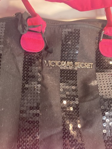 Victoria's Secret Black Sequin & Hot Pink Tote Bag Weekend Tote - Picture 2 of 8