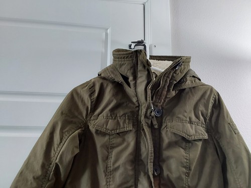 Damen Gr. S Vintage y2k Abercrombie & Fitch Kunstfell Sherpa Militär Jacke Mantel - Bild 3 von 8