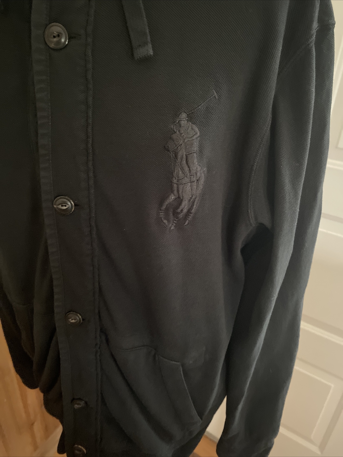 Polo Ralph Lauren felpa con cappuccio giacca donna media grande pony nero cotone bottoni davanti