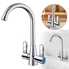 Metal Kitchen Sink Faucet Hot Cold Mixer Dual Handle Single Hole Installation