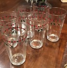 Tartan Ribbon Glass Christmas Holiday 16 oz Tumblers (7) Red Green Holly Berry