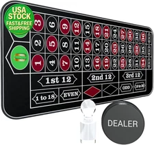 Casino Roulette Table Mat 70"x35" Rubber Felt w/ Bag Marker Black Game Pad