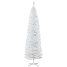 7FT Unlit Pencil Artificial Christmas Tree White 499 Tips Plastic Stand