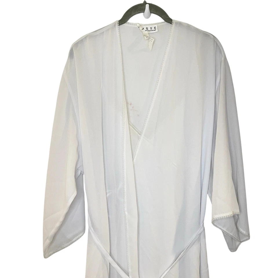 Винтажный 2 ПК Natori халат скольжения комплект твердого белого кружева отделки макси 80-х 90-х * недостаток * S/M - Изображение 3 из 4