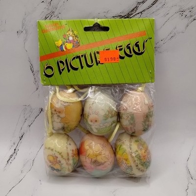 Vtg Easter Unlimited Picture Eggs Bunny & Chick Spring Ornaments Decor Set Of 6 