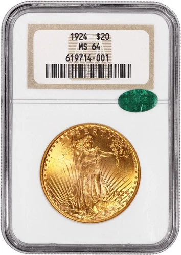 1924 $20 St Gaudens Double Eagle Gold NGC MS64 CAC Brilliant Uncirculated Coin