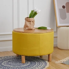 Morden Round Ottoman with Storage，Coffee Table and Solid Wood Legs with Remov...