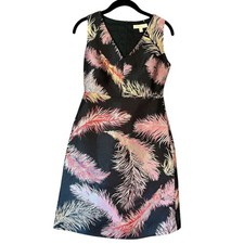 Etcetera Black Feather Print Cocktail Dress V-Neck Sleeveless Party Dress E12