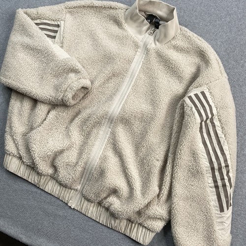 Adidas Track Jacket donna US Small Pile pile caldo manica 3S righe full zip - Foto 2 di 16