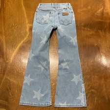 Wrangler Girls Star Print Flare Jeans Size 12/14 Cowgirl Stretch Light Wash Y2K