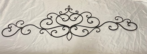 Antique Black Wrought Scroll Hanging Wall Art Medallion Decor 42 X 17
