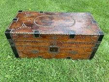 Antique Wood Trunk Brass Tack Double Hinge