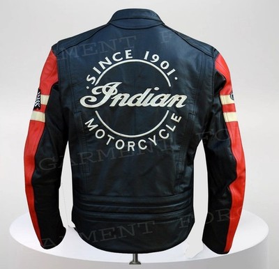 Men's Indian Motorcycle Black Leather Jacket Genuine Cowhide Biker